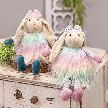 Fuzzy Sitting Rainbow Bunny 2/Set - The Fox Decor